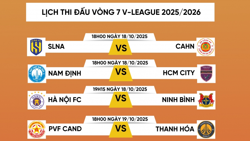 Lịch thi đấu vòng 7 V-League 2025/2026: Hà Nội FC đấu Ninh Bình