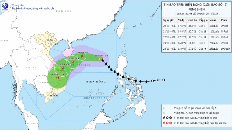 Bão số 12 hướng vào miền Trung, từ Huế - Quảng Ngãi dự kiến có mưa lớn dồn dập