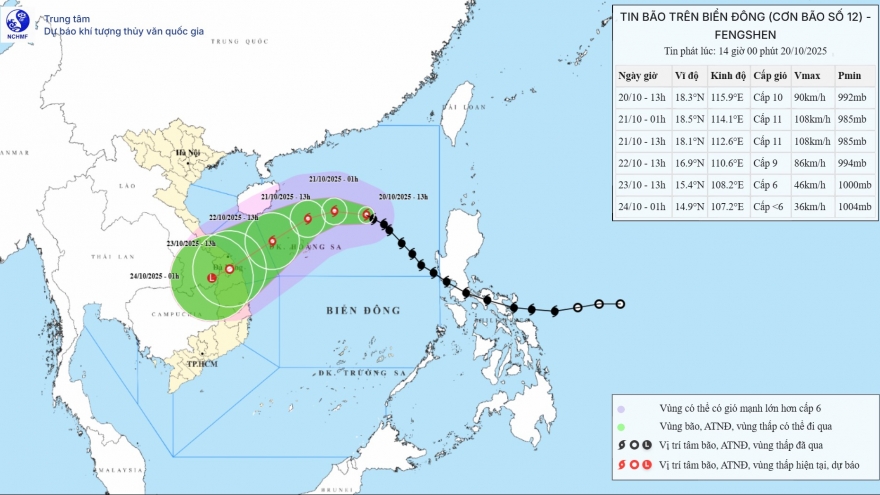 Bão số 12 hiện cách đặc khu Hoàng Sa khoảng 460km về phía Đông Đông Bắc