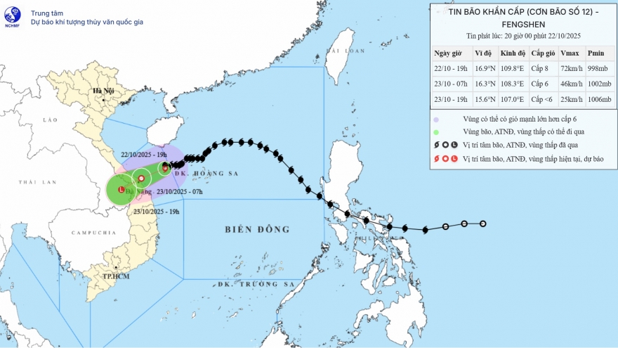 Bão số 12 tiếp tục suy yếu, cách Đà Nẵng khoảng 170km