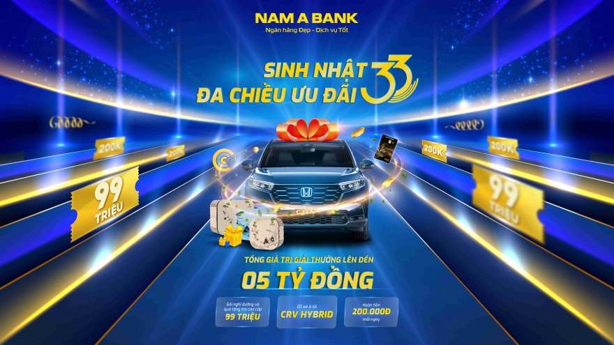 Sinh nhật 33 năm Nam Á Bank: Hoàn tiền mỗi ngày, cơ hội trúng xe Honda CR-V Hybrid