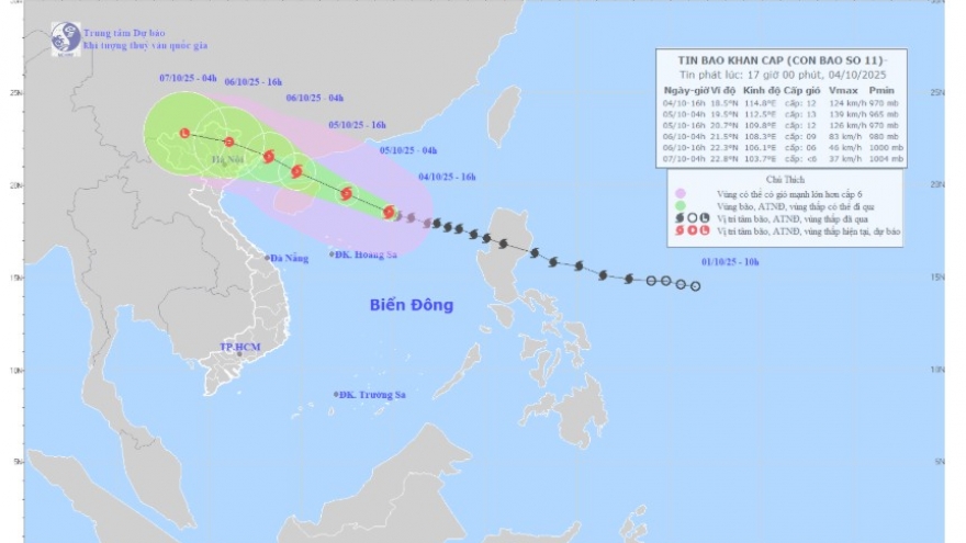Bão số 11 tăng cấp, giật cấp 15, gây mưa lớn ở 6 tỉnh