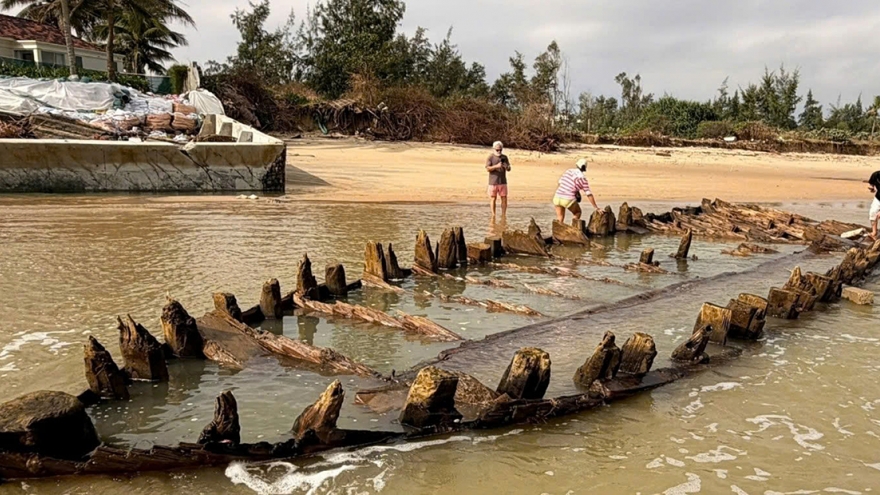 Ancient vessel resurfaces on central Vietnam coastline after Typhoon Kalmaegi