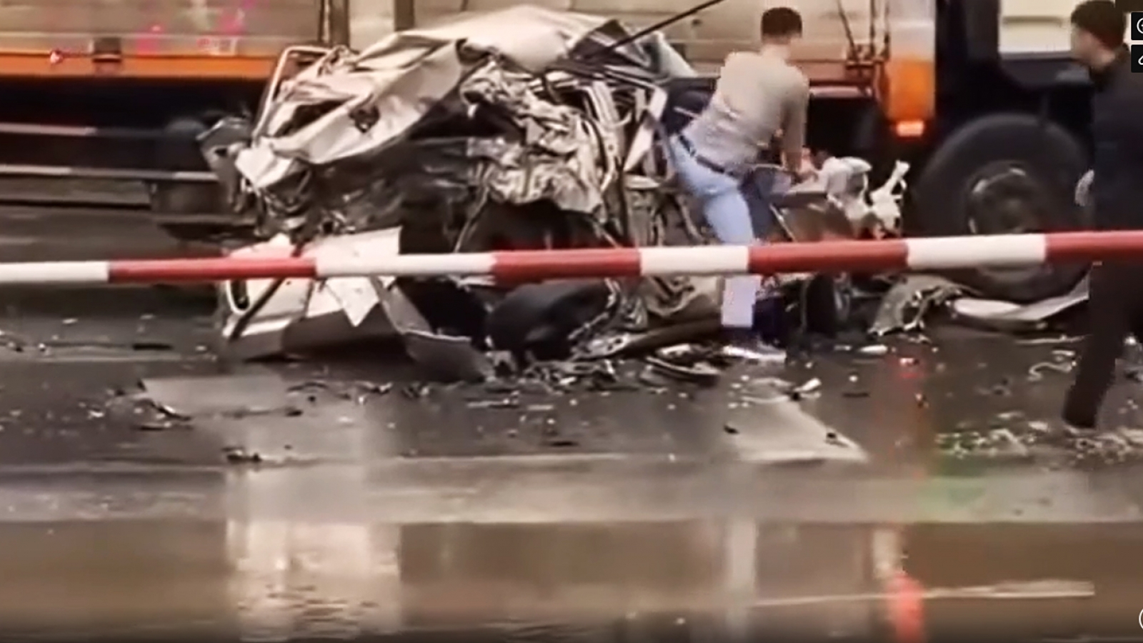 Driver miraculously survives after car is crushed in multi-vehicle collision