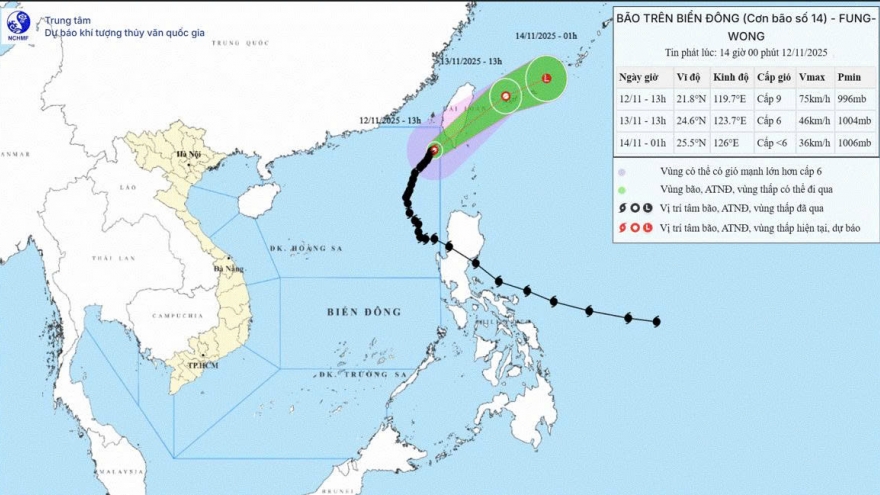 Bão số 14 suy yếu, dự báo sẽ thành áp thấp nhiệt đới ngay trên biển