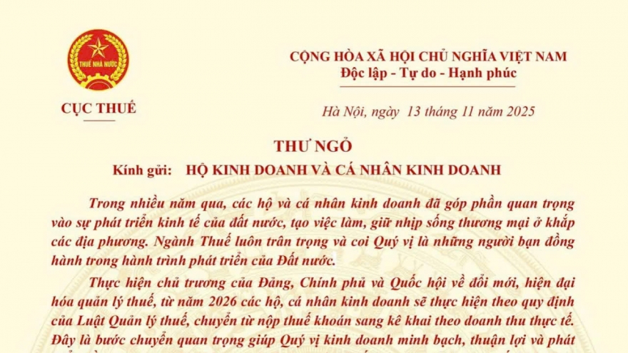 Cục Thuế gửi thư ngỏ chuyển đổi từ thuế khoán sang kê khai doanh thu thực tế
