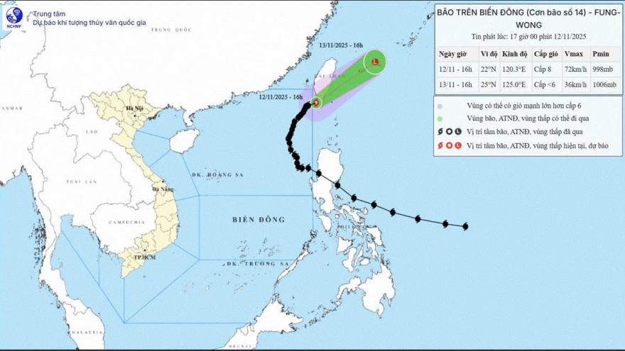 Bão số 14 đã đi ra ngoài Biển Đông, suy yếu dần thành áp thấp nhiệt đới