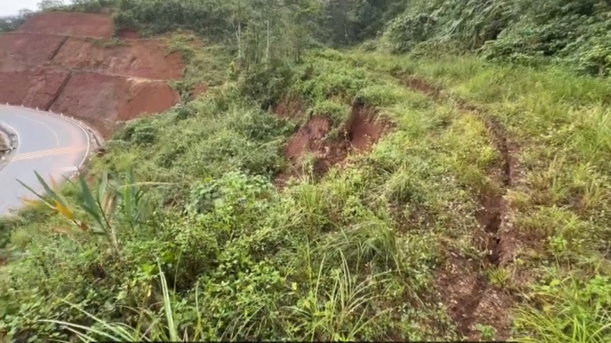 Quảng Ngãi: Xuất hiện vệt nứt núi dài 45 m trên taluy dương Quốc lộ 24