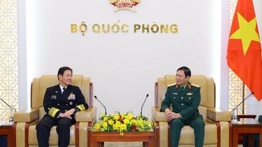 Đại tướng Nguyễn Tân Cương tiếp Tư lệnh Lực lượng Tự vệ trên biển Nhật Bản