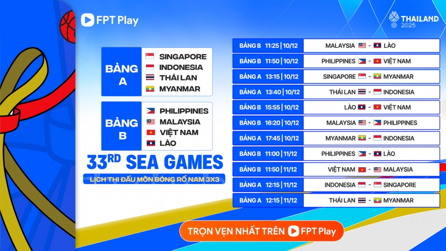 Lịch thi đấu bóng rổ nam 3x3 SEA Games 33: Việt Nam quyết giành HCV lịch sử
