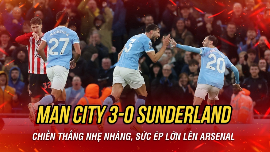 Man City thắng nhẹ Sunderland, gây áp lực lớn lên Arsenal