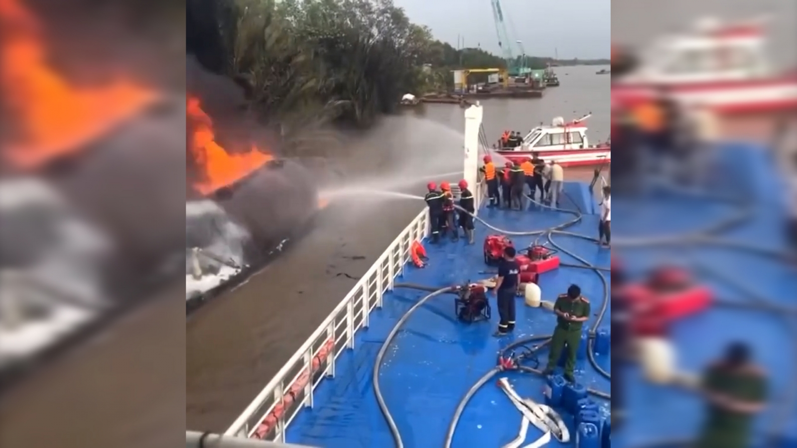 Cháy tàu chở dầu ở phà Phước Vĩnh Đông, Long An
