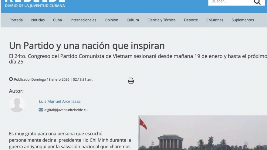 Báo “Thanh niên quật khởi” của Cuba đưa bài bình luận về Đại hội XIV