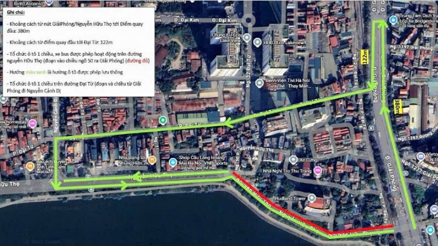 Hôm nay (10/1), thí điểm điều chỉnh nút giao Giải Phóng - Nguyễn Hữu Thọ và Đại Từ