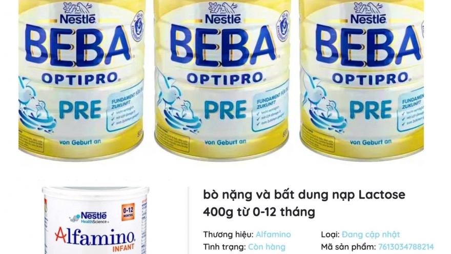 Bộ Y tế cảnh báo liên quan đến một số lô sữa bột nhãn hiệu Beba và Alfamino