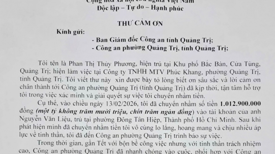 Công an Quảng Trị giúp người dân nhận lại hơn 1 tỷ đồng chuyển nhầm
