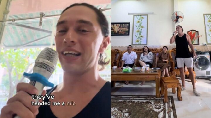 Xem anh Tây đi lấy đồ giặt 'bị' chủ tiệm kéo vào hát karaoke, dân mạng bật cười