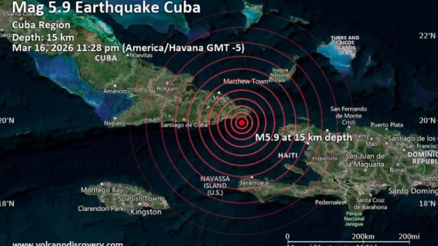Động đất mạnh 5,8 độ gây rung chấn tại Cuba