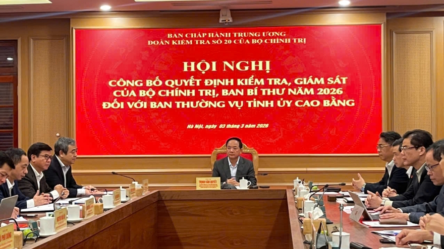 Công bố quyết định kiểm tra, giám sát đối với Ban thường vụ Tỉnh ủy Cao Bằng