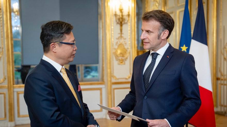 Đại sứ Trịnh Đức Hải trình Quốc thư lên Tổng thống Pháp