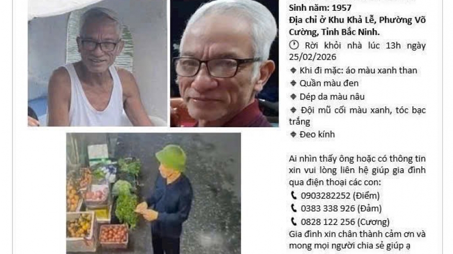 Gia đình tìm ông Nguyễn Đức Kiểm ở Bắc Ninh đi lạc