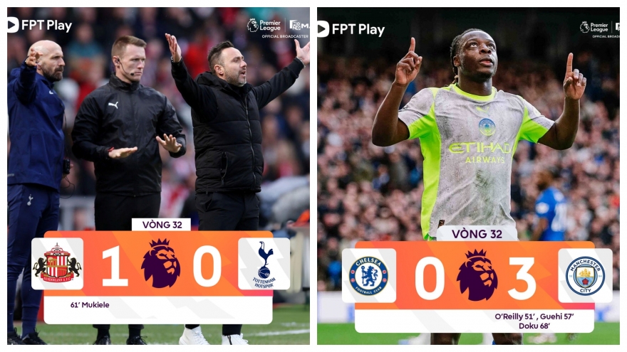 Kết quả vòng 32 Ngoại hạng Anh 25/26: Man City thắng đậm, Tottenham nguy to