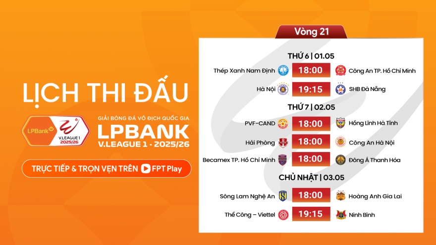 Lịch thi đấu vòng 21 V-League 2025/2026: Đại chiến ở Lạch Tray