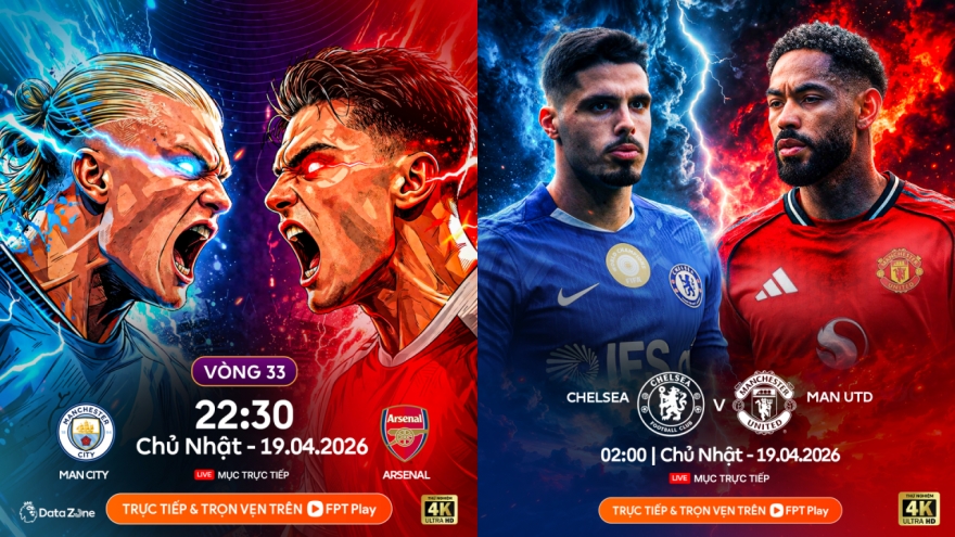 Lịch thi đấu vòng 33 Ngoại hạng Anh: Rực lửa Super Sunday giữa Man City vs Arsenal