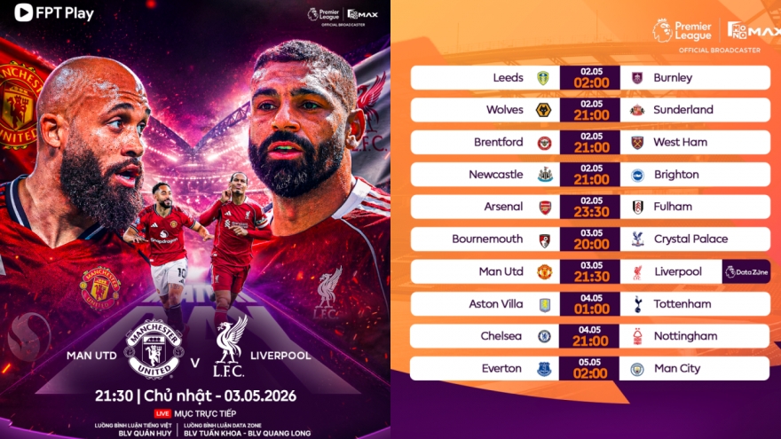 Lịch thi đấu vòng 35 Ngoại hạng Anh 2025/26: Rực lửa màn thư hùng tại Old Trafford