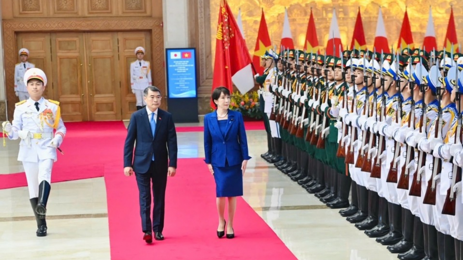 Government chief hosts official welcome for Japanese PM Sanae Takaichi