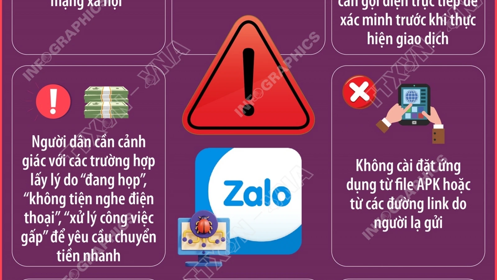 Infographic: Cảnh giác thủ đoạn chiếm quyền tài khoản Zalo để chiếm đoạt tài sản
