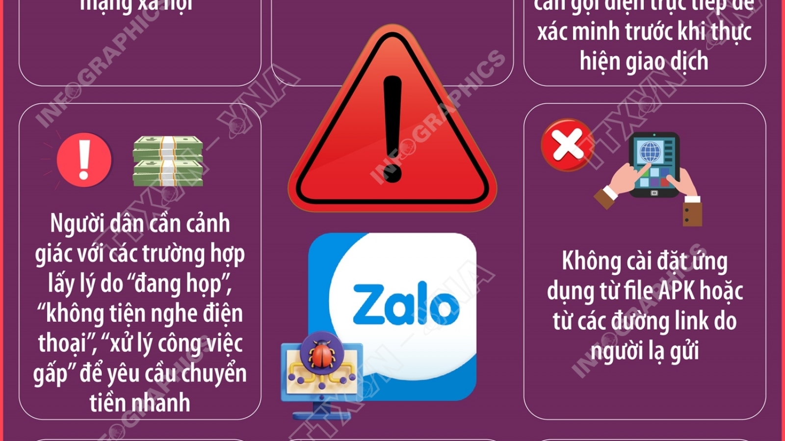 Infographic: Cảnh giác thủ đoạn chiếm quyền tài khoản Zalo để chiếm đoạt tài sản