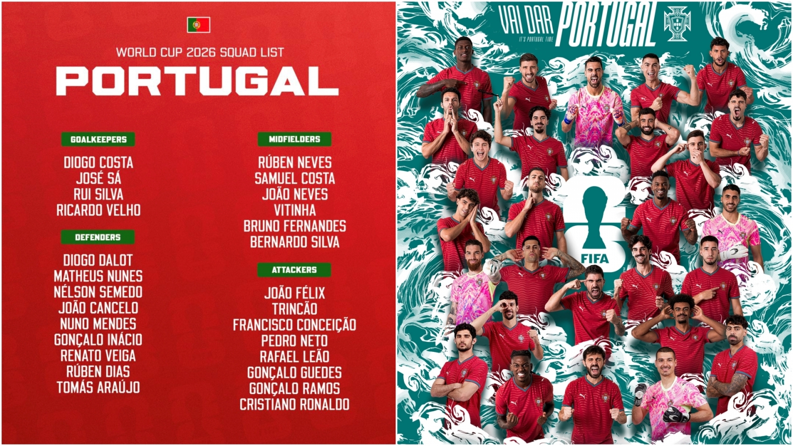 Danh sách tuyển Bồ Đào Nha dự World Cup 2026: Ronaldo góp mặt