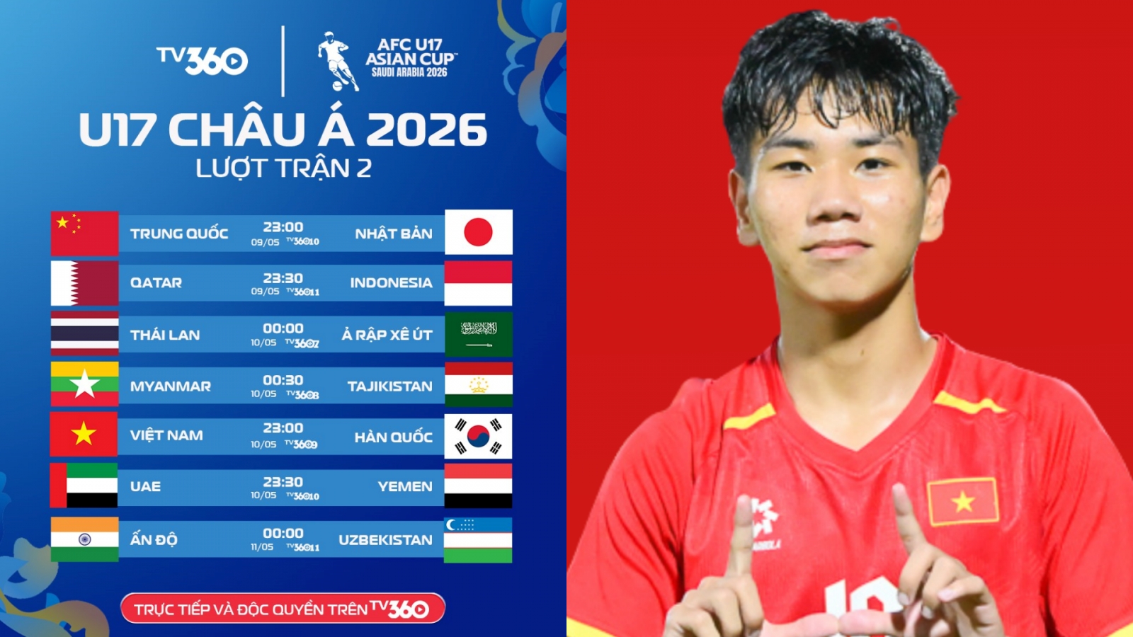 Lịch thi đấu U17 châu Á 2026 lượt trận 2: U17 Việt Nam so tài U17 Hàn Quốc