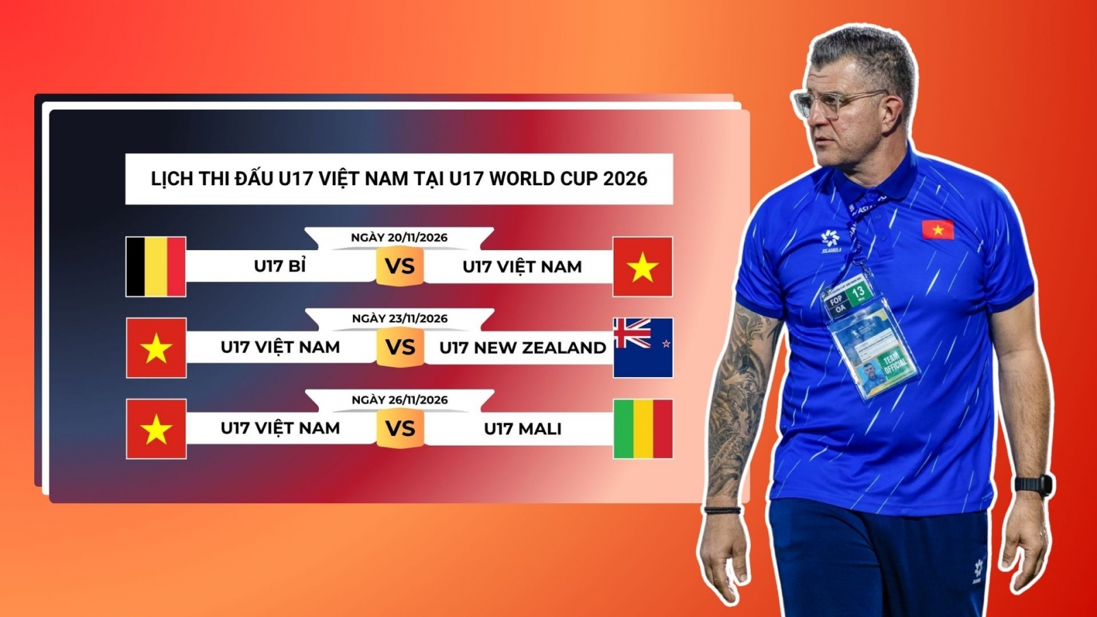 Lịch thi đấu U17 Việt Nam tại U17 World Cup 2026