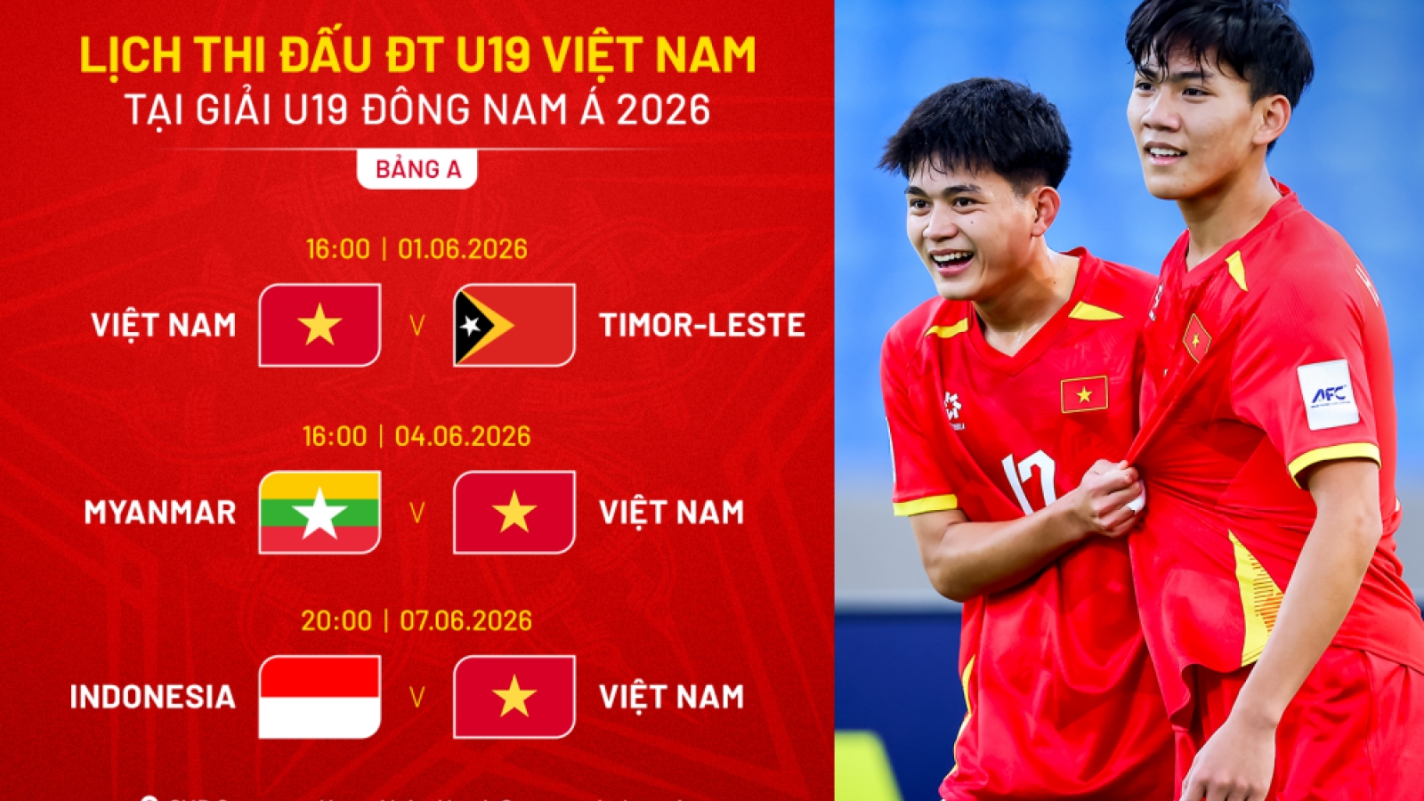 Lịch thi đấu và trực tiếp U19 Việt Nam ở giải U19 Đông Nam Á 2026