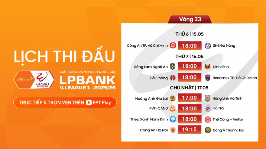 Lịch thi đấu vòng 23 V-League 2025/2026: CAHN vô địch sớm ở Hàng Đẫy?