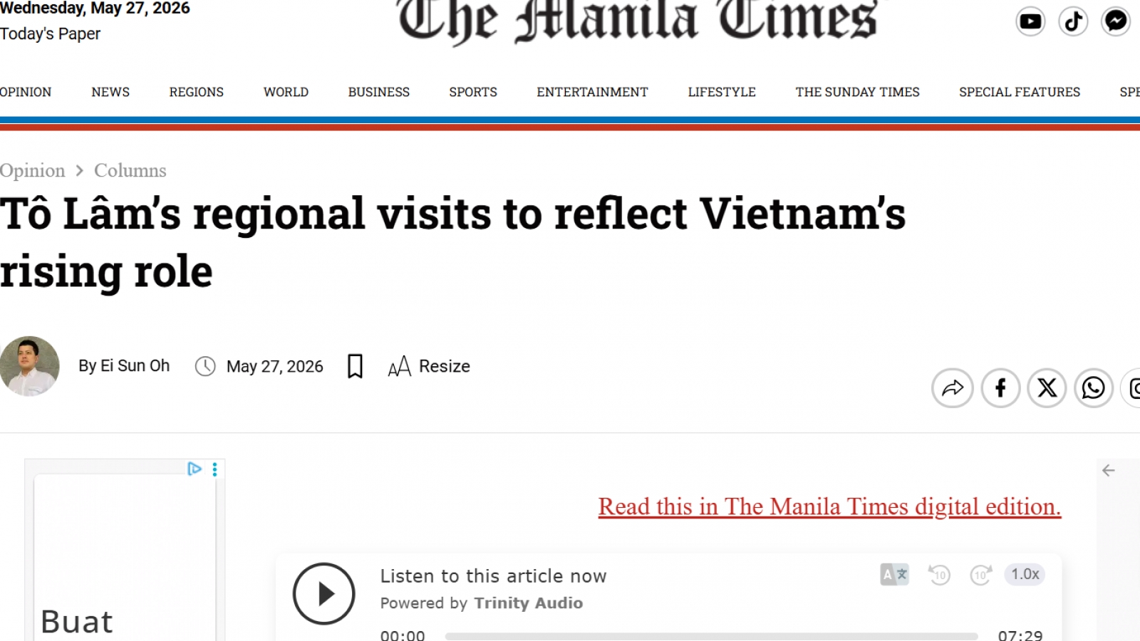 Báo Philippines: Việt Nam cho thấy vai trò ngày càng tăng