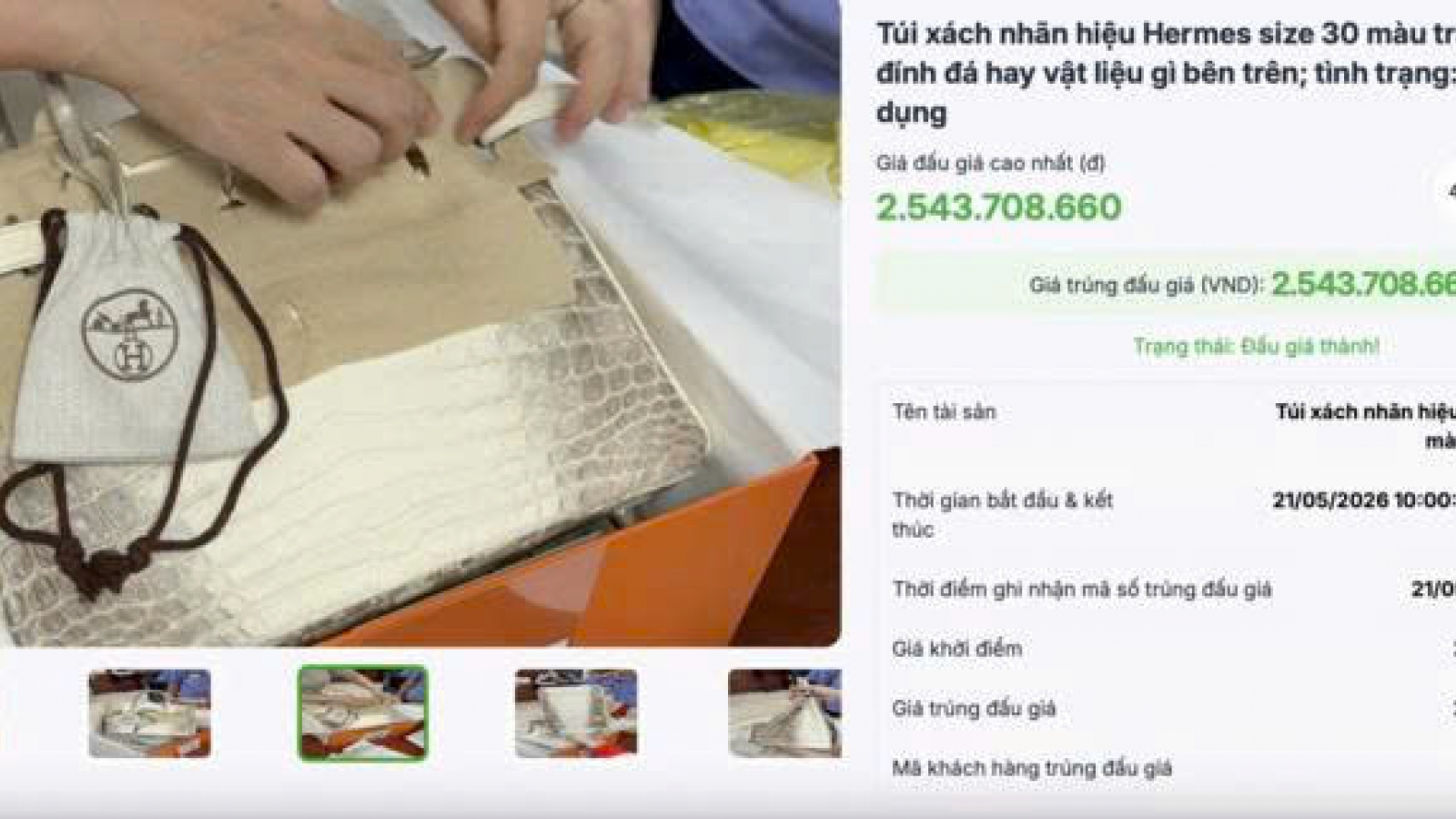 Đấu giá thành công 2 túi Hermès bạch tạng của Trương Mỹ Lan, thu hơn 14 tỷ đồng