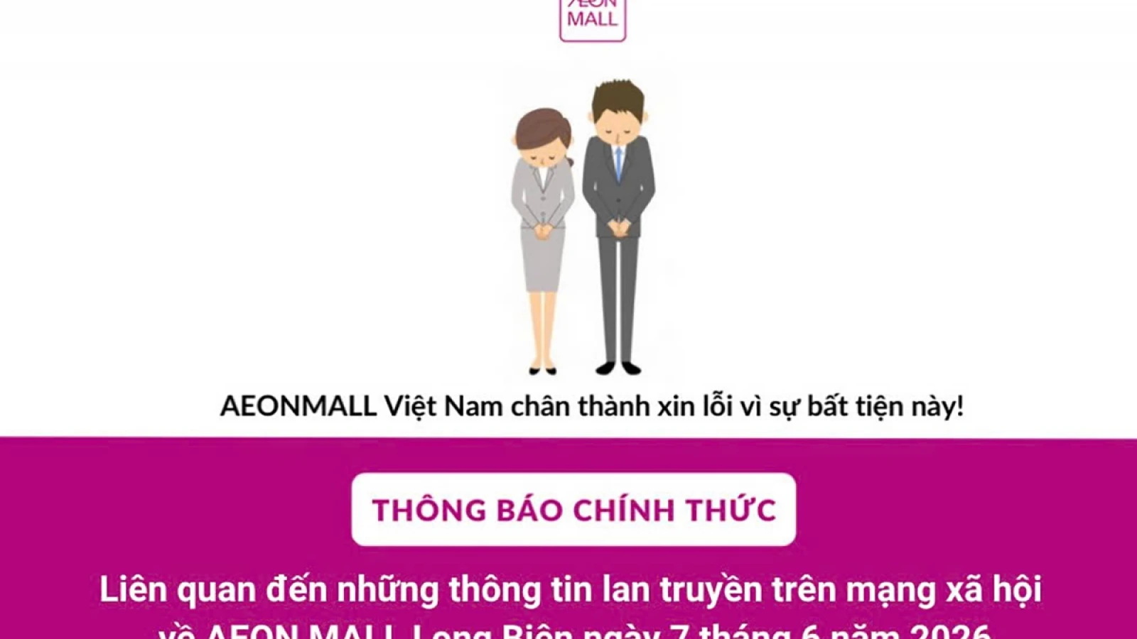 AEON xin lỗi khách hàng sau sự việc ở AEON Mall Long Biên gây xôn xao mạng xã hội