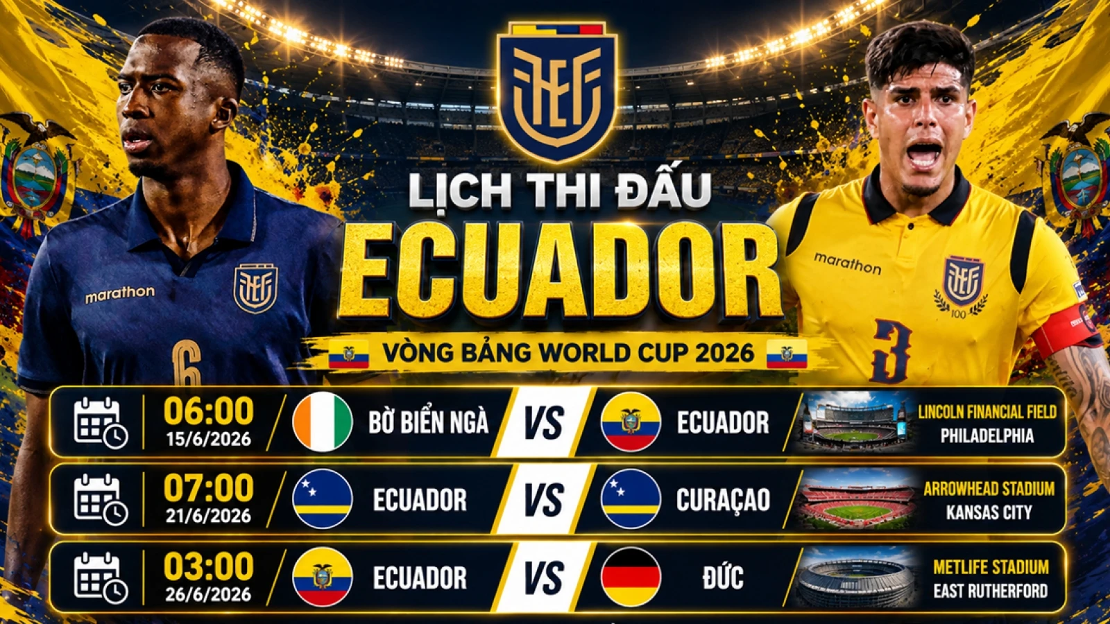 Lịch thi đấu World Cup 2026 của Ecuador: Đại diện Nam Mỹ tạo nên bất ngờ?