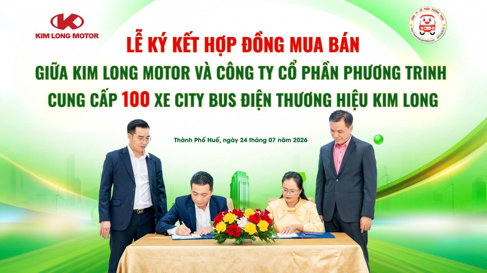 Kim Long Motor ký hợp đồng bán 100 xe citybus điện cho Phương Trinh
