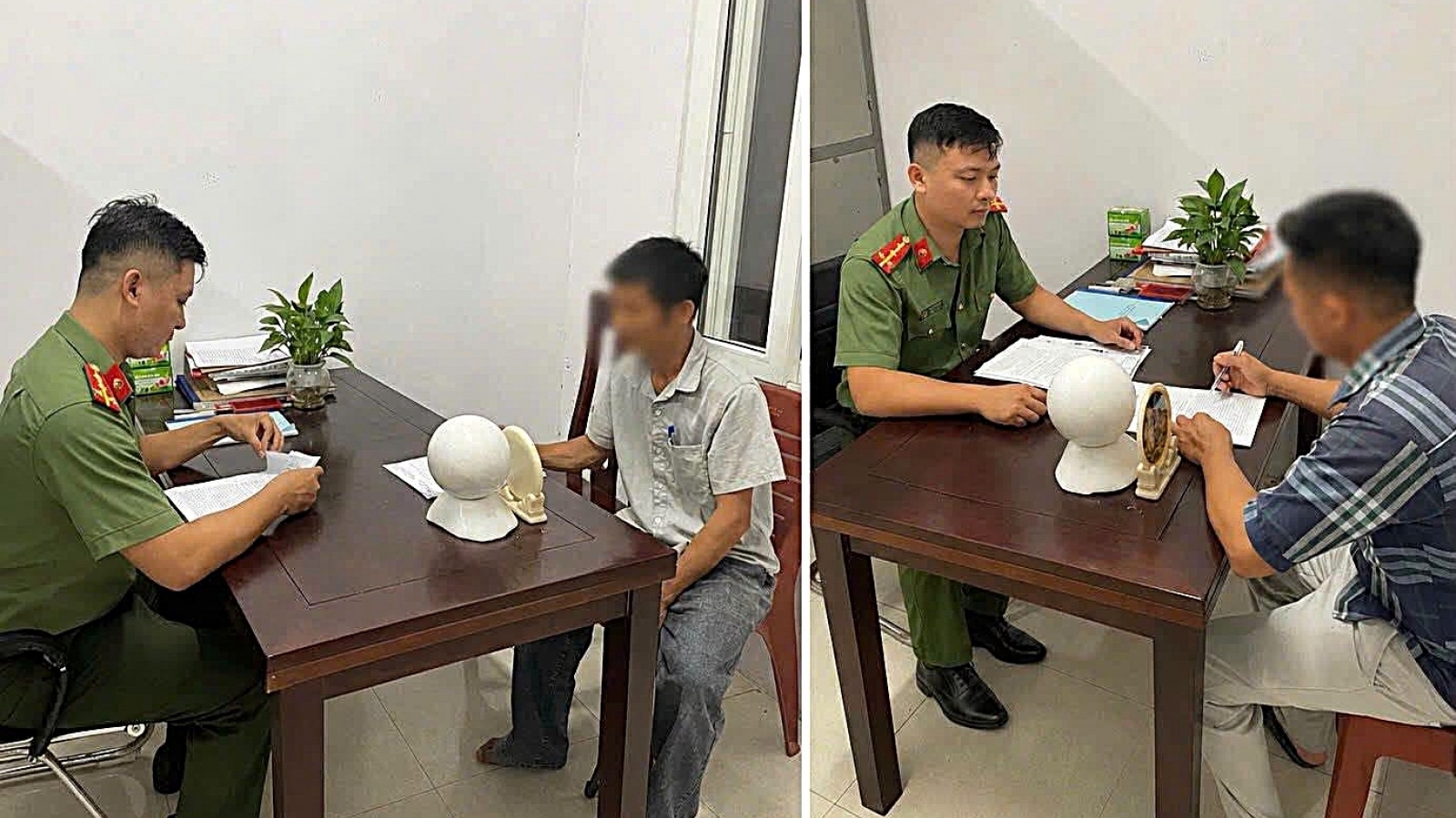 Công an làm việc với 3 người tương tác với các trang phản động