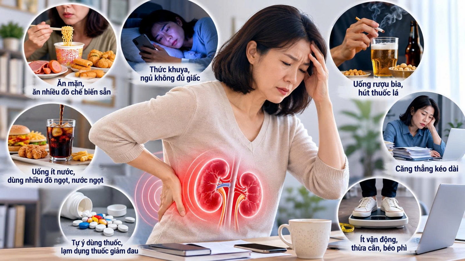 Bước qua tuổi 40, 7 thói quen này có thể âm thầm làm hại thận