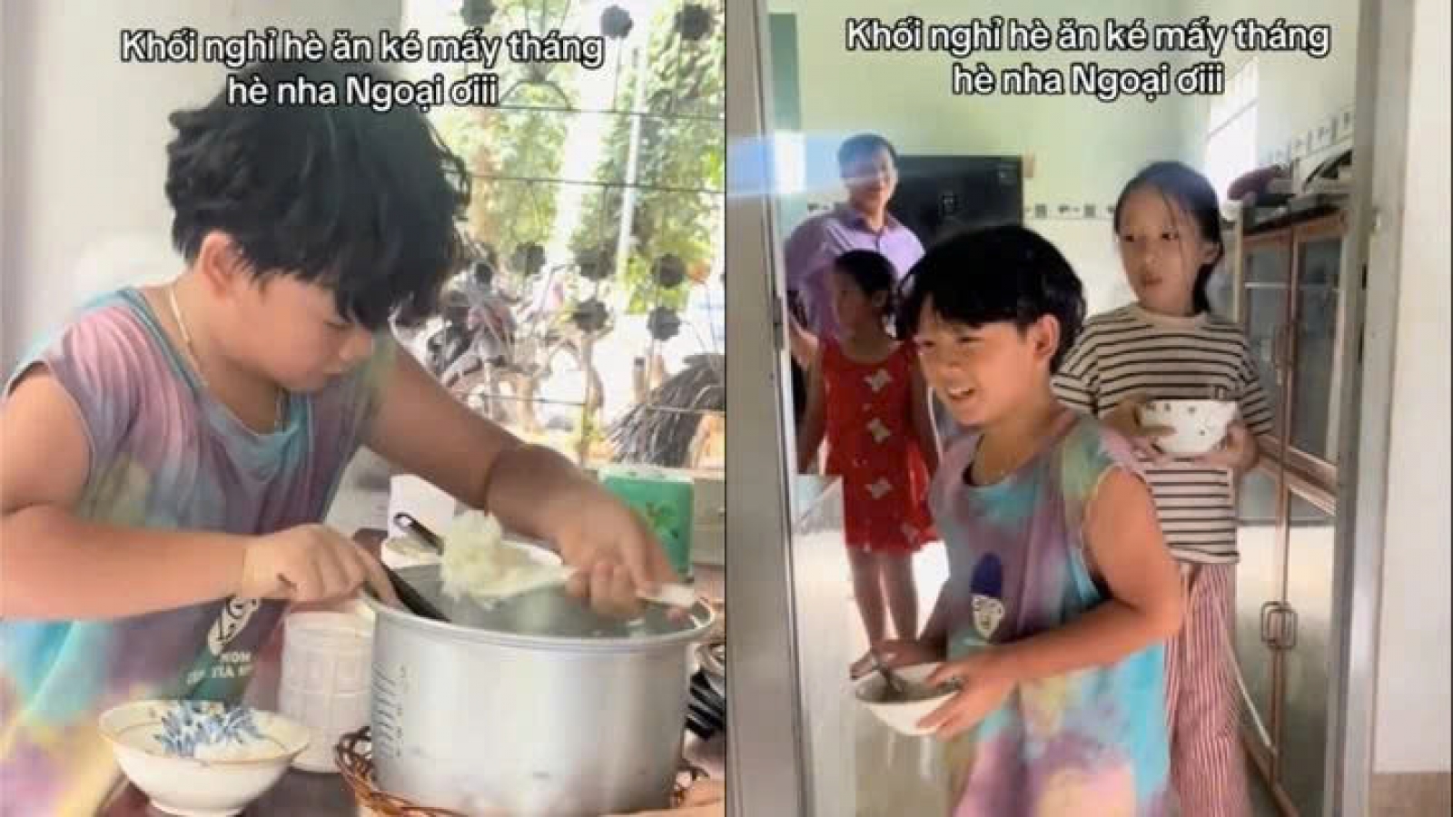 6 đứa cháu nghỉ hè xếp hàng ăn cơm bà nấu khiến dân mạng nhớ tuổi thơ