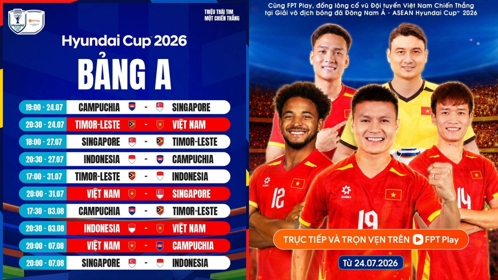 Lịch thi đấu bảng A - ASEAN Cup 2026: Tâm điểm ĐT Việt Nam vs ĐT Indonesia