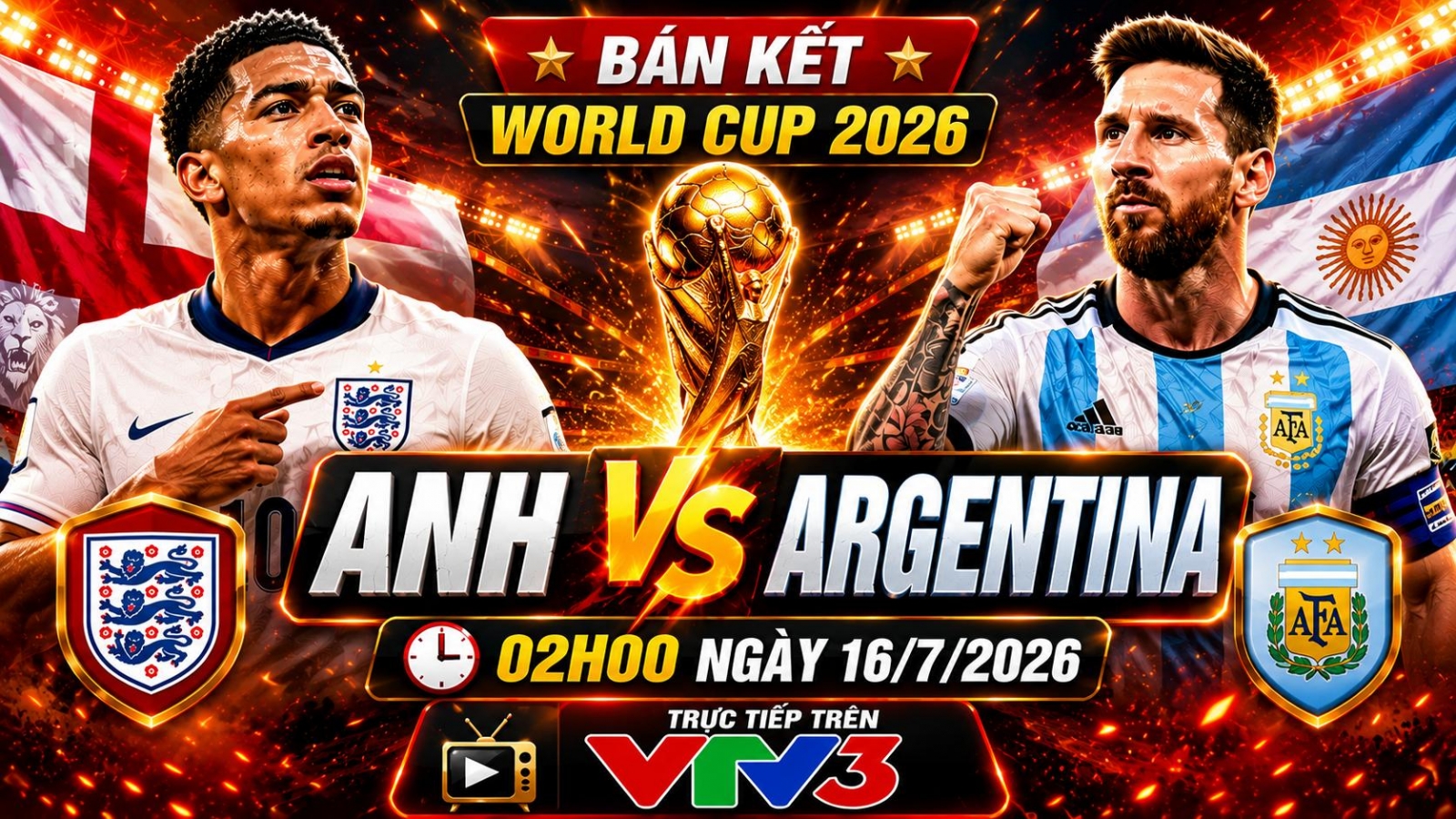 Lịch trực tiếp World Cup 2026 hôm nay 15/7: Anh đại chiến Argentina