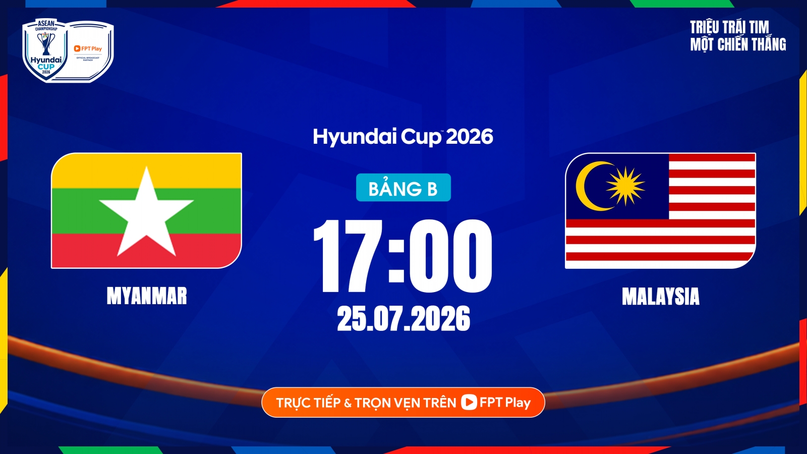 Link xem trực tiếp Myanmar vs Malaysia vòng bảng ASEAN Cup 2026 hôm nay 25/7