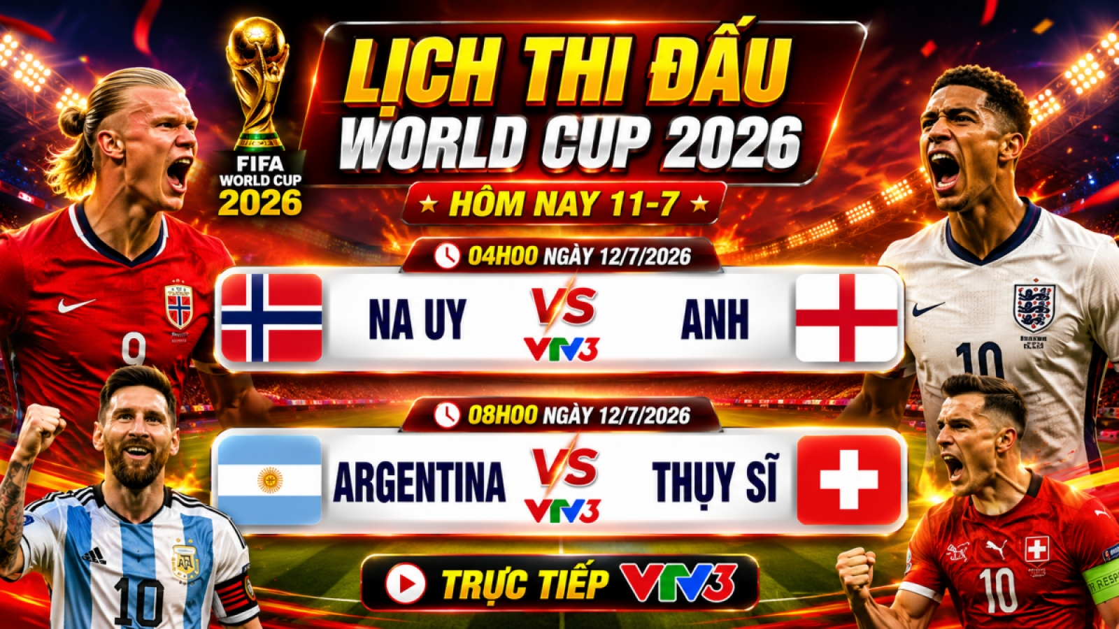 Link xem trực tiếp Argentina vs Thụy Sĩ tứ kết World Cup 2026 hôm nay trên VTV Go