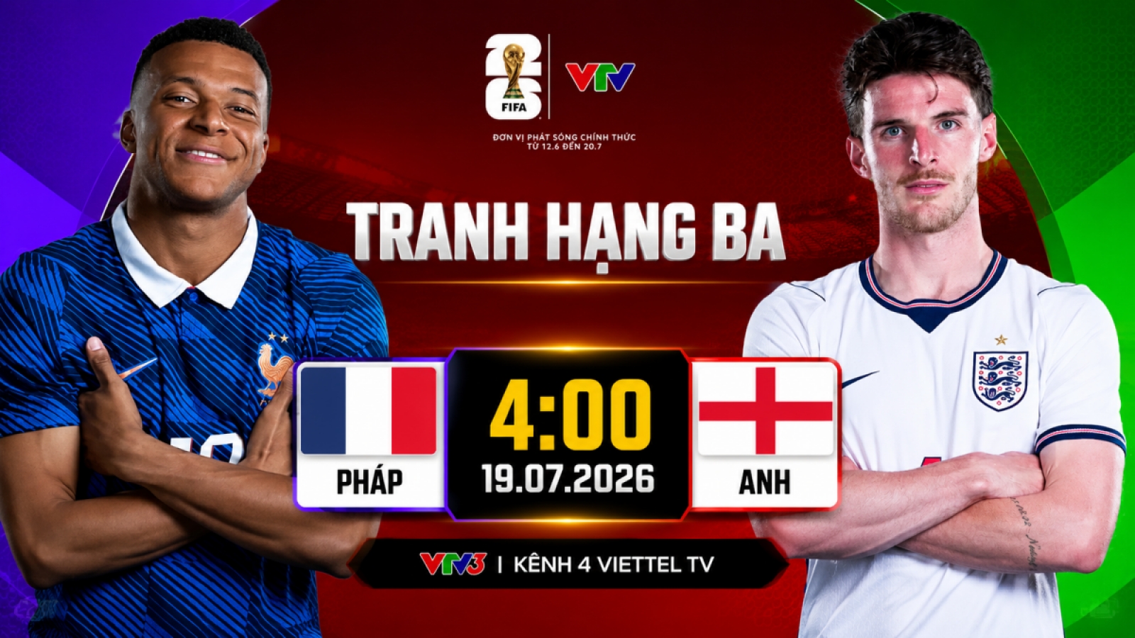 Link xem trực tiếp Pháp vs Anh hạng Ba World Cup 2026 hôm nay trên VTV Go